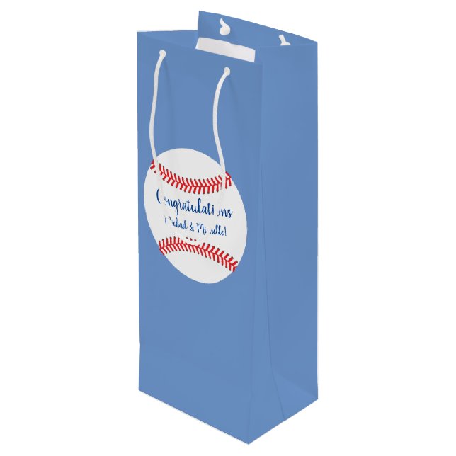 Little Slugger Baseball Baby Shower Medium Gift Ba Wine Gift Bag (Back Angled)
