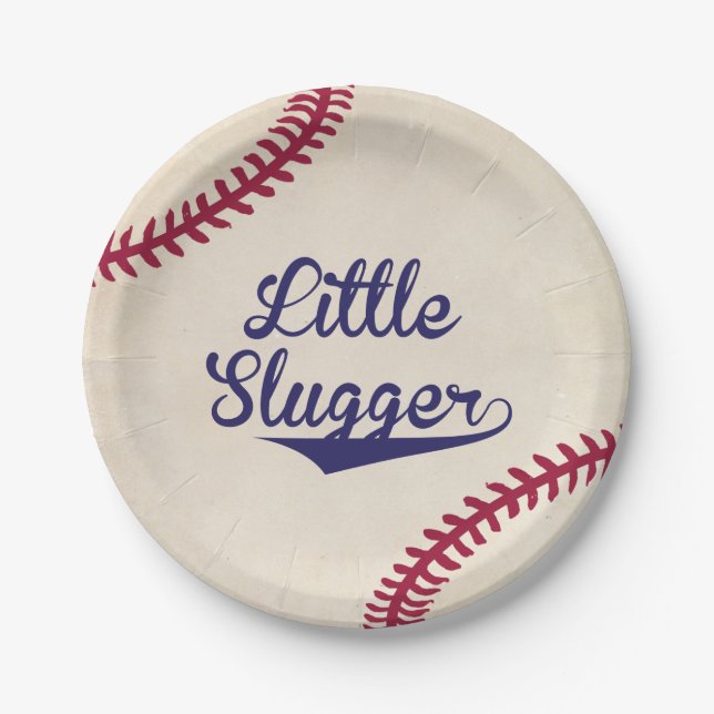Little Slugger Baseball Baby Shower Paper Plates (Front)