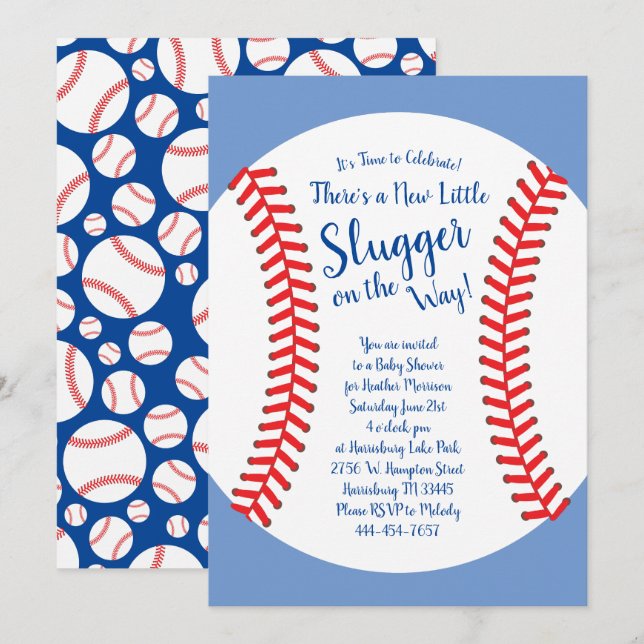 Little Slugger Baseball Baby Shower Sports Boy Invitation (Front/Back)