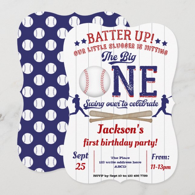 Little slugger, Baseball, Boy, First birthday Invitation (Front/Back)