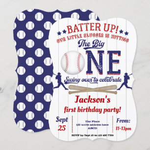 Little slugger, Baseball, Boy, First birthday Invitation