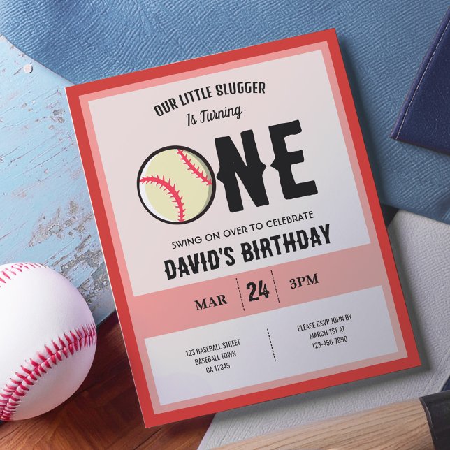 Little Slugger Baseball Budget 1st Birthday Invite (Creator Uploaded)