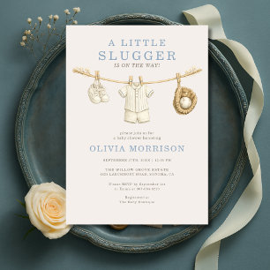 Little Slugger Baseball Clothesline Baby Shower Invitation