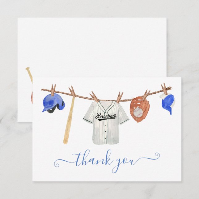 Little slugger baseball Clothesline Thank You Note (Front/Back)