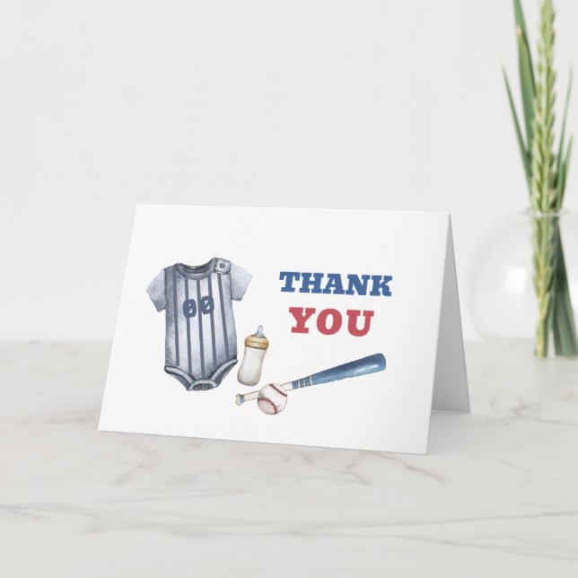 Little Slugger Baseball Shirt Bottle Baby Shower  Thank You Card (Front)