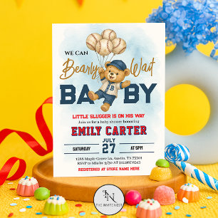 Little Slugger Bearly Wait Baseball Baby Shower  Invitation