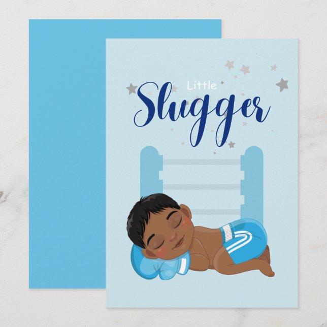 Little slugger boy baby Announcement Card (Front/Back)