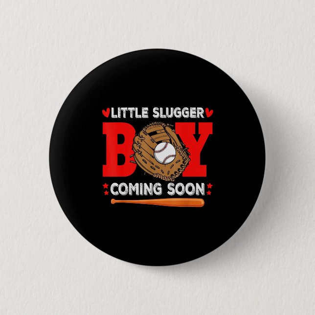 Little Slugger Boy Coming Soon Baby Announcement B 6 Cm Round Badge (Front)