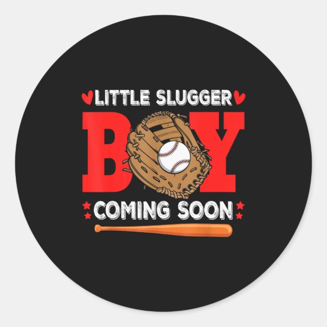 Little Slugger Boy Coming Soon Baby Announcement B Classic Round Sticker (Front)