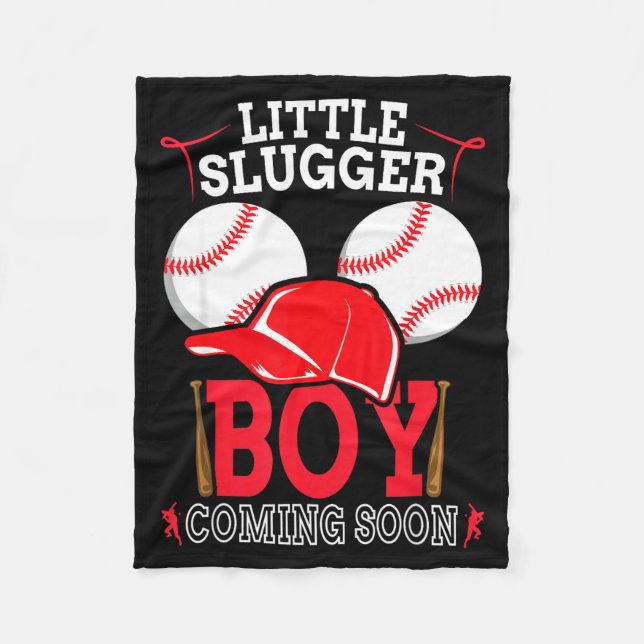 Little Slugger Boy Coming Soon Baby Announcement B Fleece Blanket (Front)