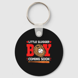 Little Slugger Boy Coming Soon Baby Announcement B Key Ring