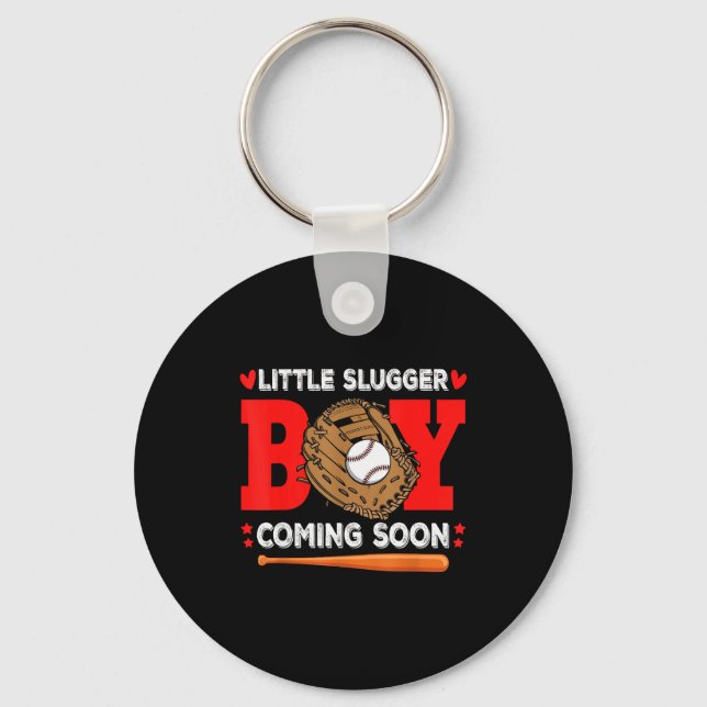 Little Slugger Boy Coming Soon Baby Announcement B Key Ring (Front)