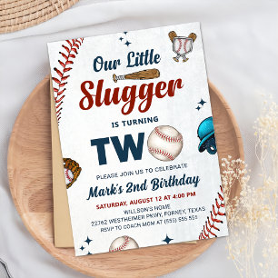 Little Slugger Boys Baseball 2nd Birthday Party Invitation