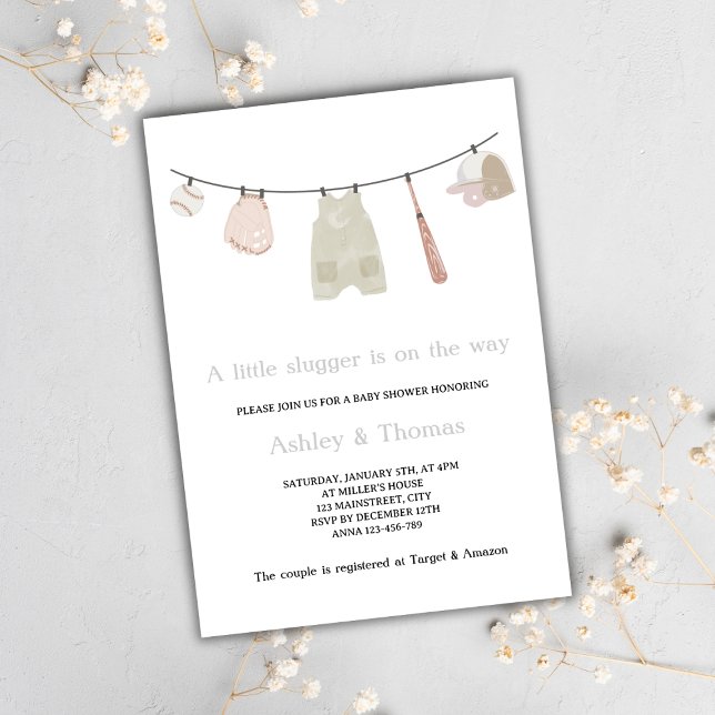 Little Slugger On The Way Baseball Baby Shower Invitation (baseball little slugger on the way baby shower invitation gender neutral cute sports baby shower)