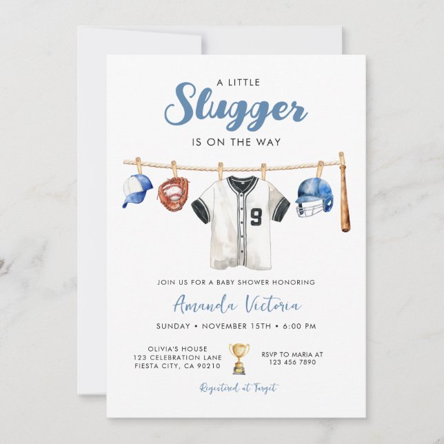 Little Slugger on the Way Boy Baby Shower Invitation (Front)