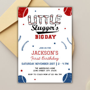 Little Slugger's Big Day I 1st Baseball Birthday  Invitation