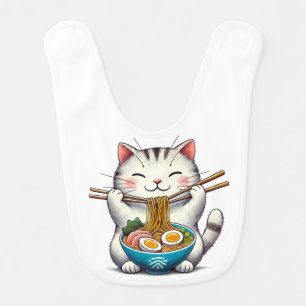 Little Smile: Cat Eating  Ramen Design Bib