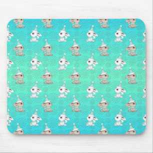Little Snow Bunnies in Hats and Scarves Pattern Mouse Mat