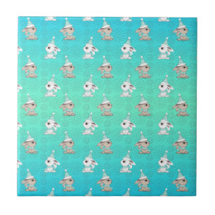 Little Snow Bunnies in Hats and Scarves Pattern Tile