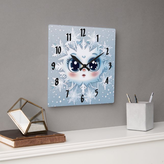 Little Snowflake 2 Square Wall Clock (Office)