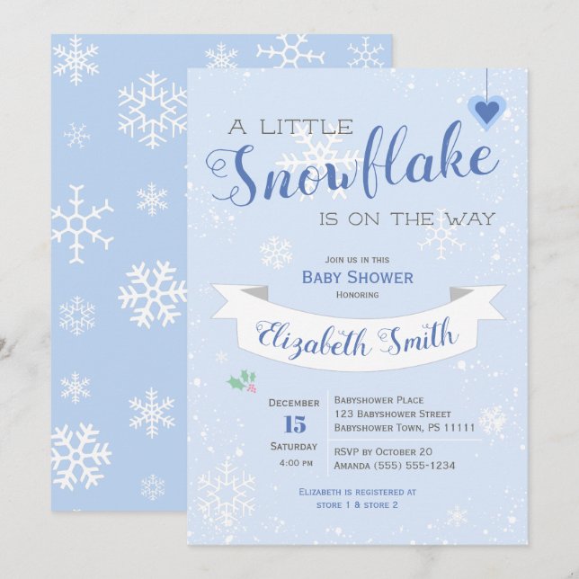 Little snowflake baby boy babyshower invitation (Front/Back)