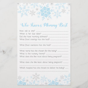Little Snowflake Baby Boy Shower Mummy Quiz Blue