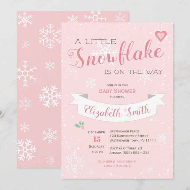 Little snowflake baby girl babyshower invitation (Front/Back)