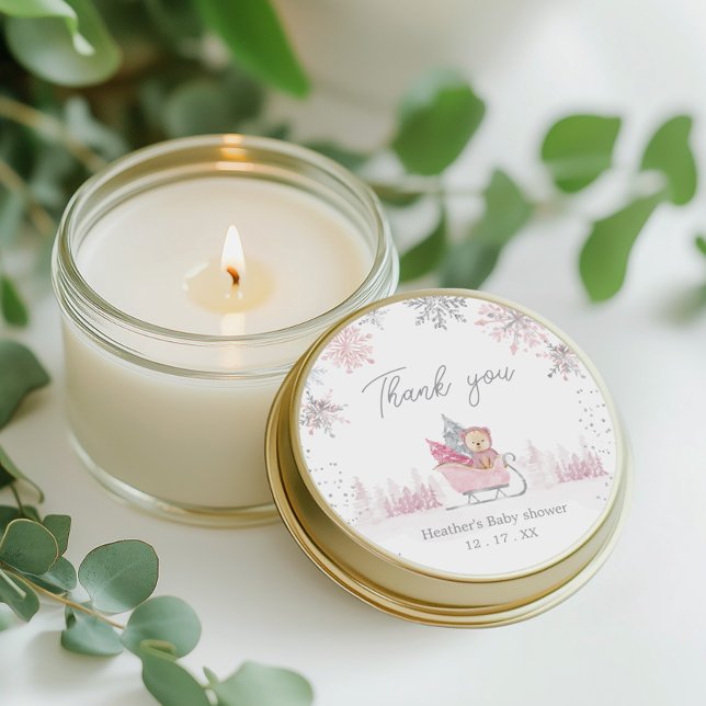 Little snowflake Baby Shower guest favour Classic Round Sticker (Creator Uploaded)