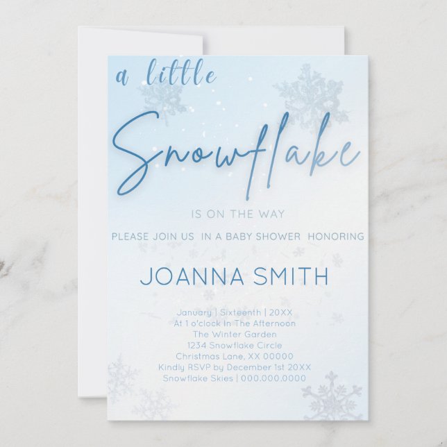 Little Snowflake Baby Shower Invitation, Winter Invitation (Front)