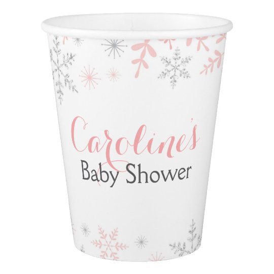 Little Snowflake Baby Shower Paper Cup Pink Silver