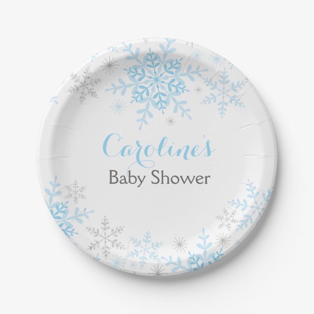 Little Snowflake Baby Shower Paper Plate (Front)