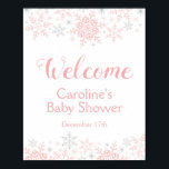 Little Snowflake Baby Shower Welcome Sign<br><div class="desc">This design feature delicate snowflakes in pink and silver glitter. Additional colors as well as the collection of coordinating products is available in our shop, zazzle.com/doodlelulu*. Contact us if you need this design applied to a specific product to create your own unique matching item! Thank you so much for viewing...</div>