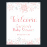 Little Snowflake Baby Shower Welcome Sign<br><div class="desc">This design feature delicate snowflakes in pink and silver glitter. Additional colors as well as the collection of coordinating products is available in our shop, zazzle.com/doodlelulu*. Contact us if you need this design applied to a specific product to create your own unique matching item! Thank you so much for viewing...</div>