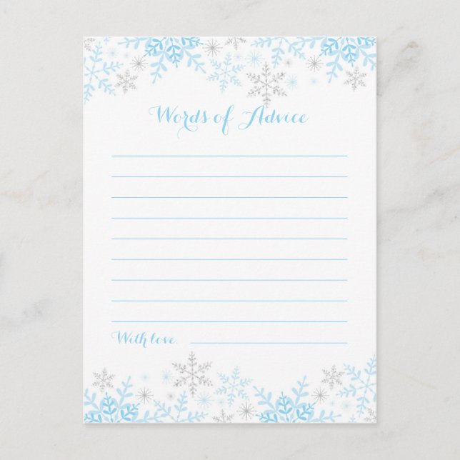 Little Snowflake Baby Shower Words of Advice (Front)