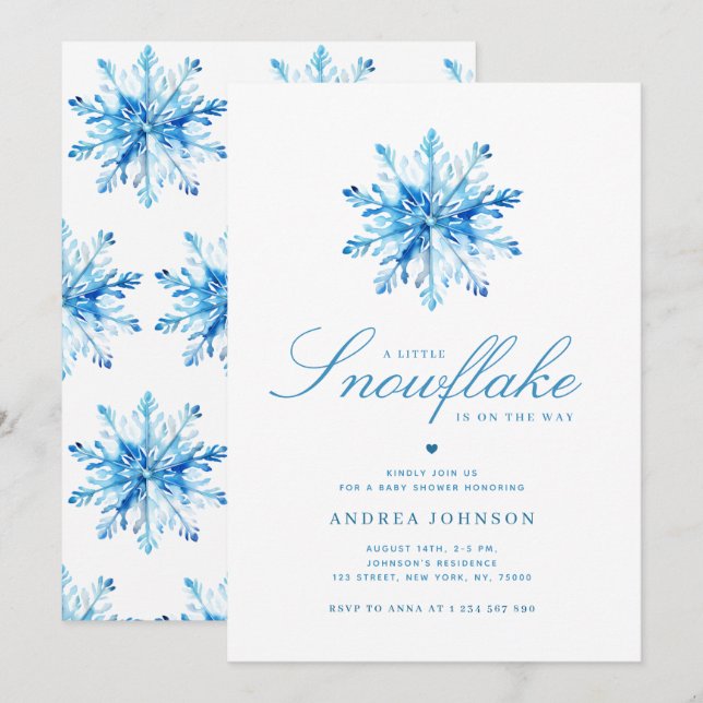 Little Snowflake Blue Boy Baby Shower Invitation (Front/Back)
