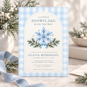 Little Snowflake Blue Gingham Baby Shower Invitation