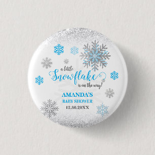 Little Snowflake Blue Silver Glittery Baby Shower 3 Cm Round Badge