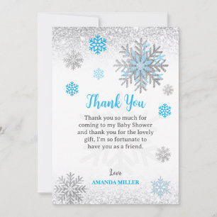 Little Snowflake Blue Silver Glittery Baby Shower  Thank You Card
