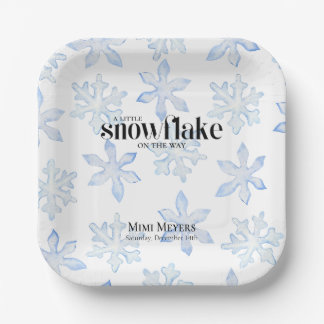 Little Snowflake Blue Wintery Baby Shower Paper Plate