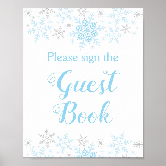 Little Snowflake Boy Baby Shower Guest Book Sign (Front)