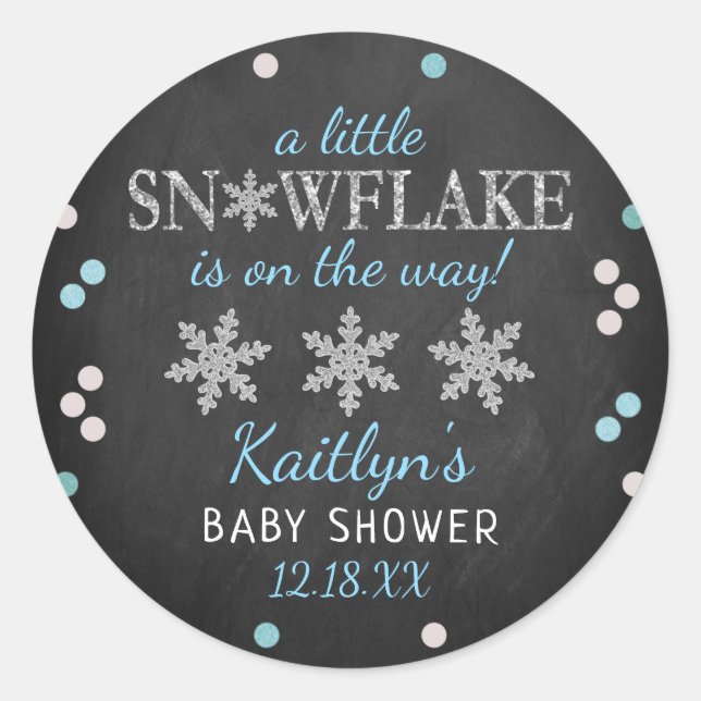 Little Snowflake Boys Winter Baby Shower Classic Round Sticker (Front)