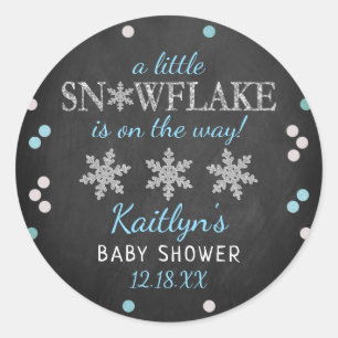 Little Snowflake Boys Winter Baby Shower Classic Round Sticker