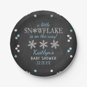 Little Snowflake Boys Winter Baby Shower Paper Plate