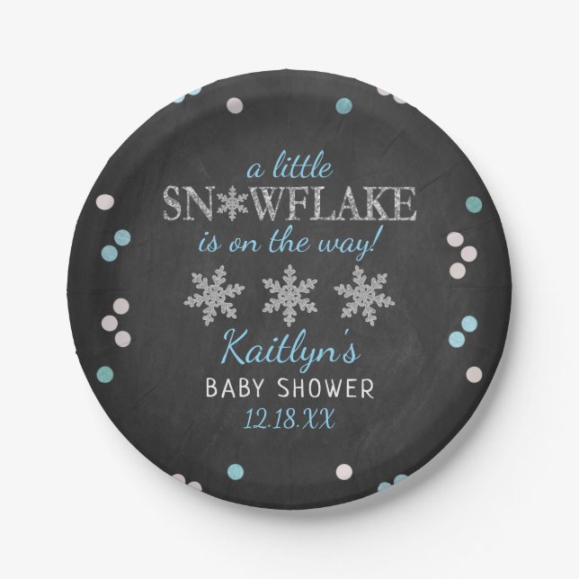Little Snowflake Boys Winter Baby Shower Paper Plate (Front)
