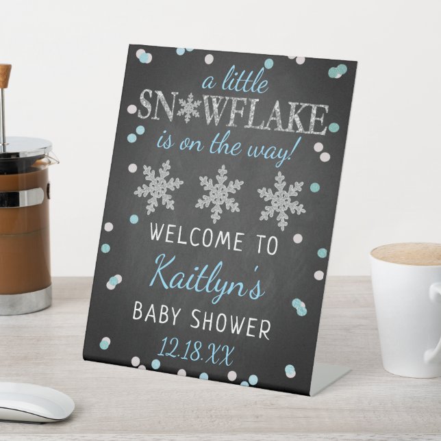 Little Snowflake Boys Winter Baby Shower Welcome Pedestal Sign (In SItu)