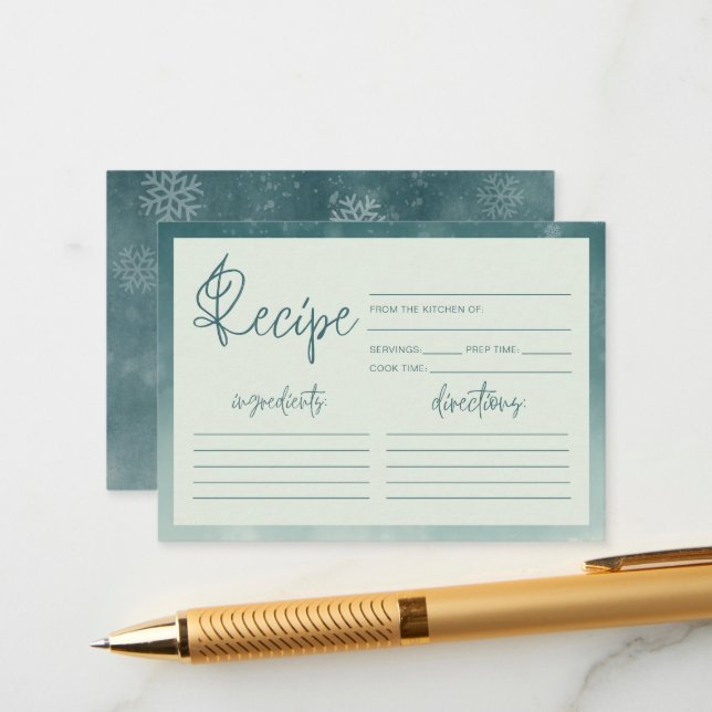Little Snowflake Bridal Shower Recipe Enclosure Card (Front/Back In Situ)
