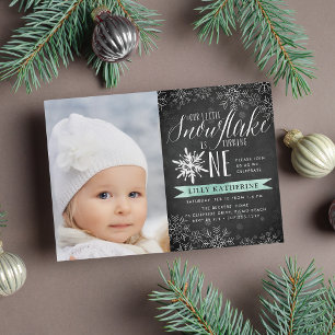 Little Snowflake First Birthday Party Photo Invitation