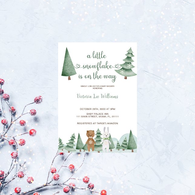 Little snowflake Forest Animal Winter Baby Shower  Invitation (Creator Uploaded)