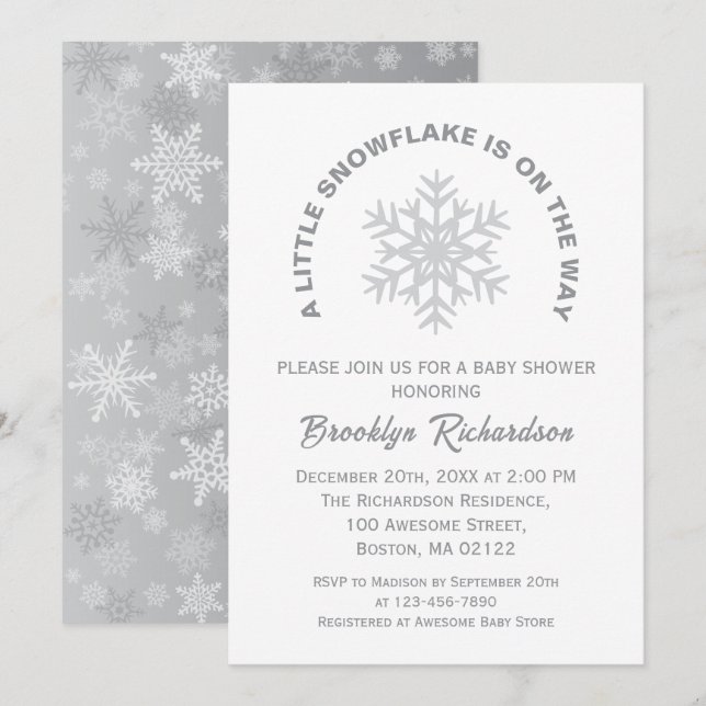Little Snowflake Gender Neutral Winter Baby Shower Invitation (Front/Back)