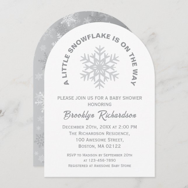Little Snowflake Gender Neutral Winter Baby Shower Invitation (Front/Back)